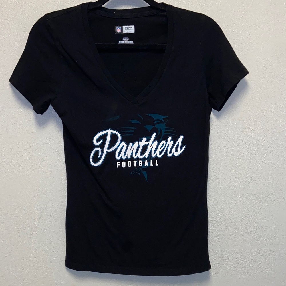Carolina Panthers Women’s Black V-Neck Game Day NFL Fan T-Shirt 3586